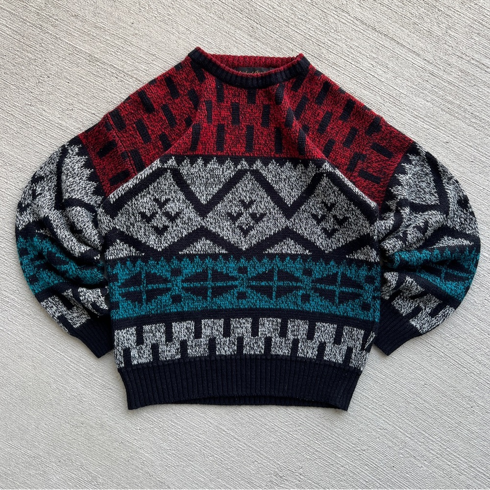 Vintage 90s Colorful Geometric Patterned Sweater